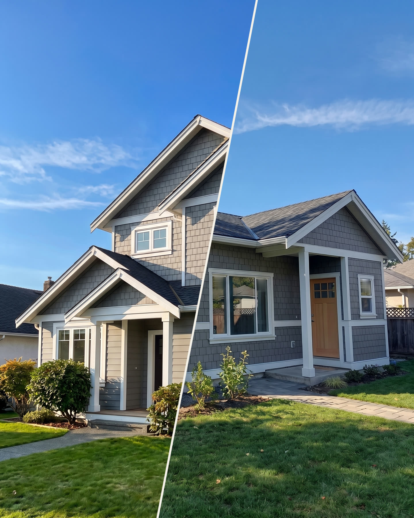 Illustration split on a diagonal: a house with a new second-story addition on one side and a backyard garden suite on the other